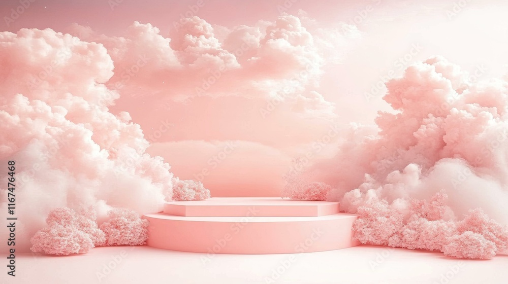 Pastel Pink Cloud Podium Display Background Pastel Pink Cloud Podium Display Background