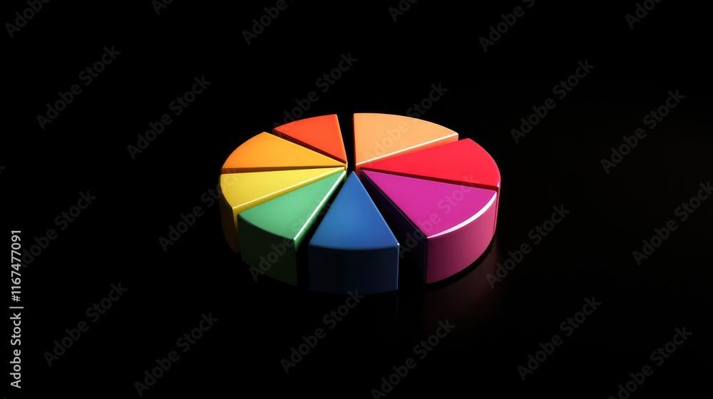 Obraz premium A colorful pie chart with eight segments, representing data visualization and analysis.
