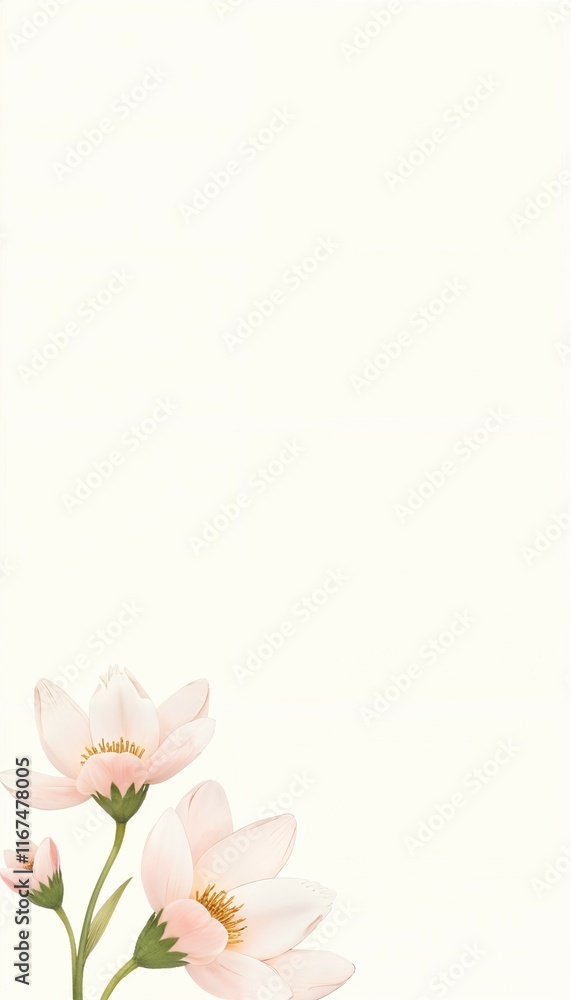 Delicate Pink Flowers in Minimalist Corner Arrangement with Copy Space Delicate Pink Flowers in Minimalist Corner Arrangement with Copy Space
