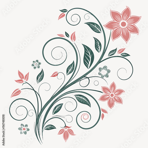 a pattern flower vector vintage design  with a leaf  on a white background 