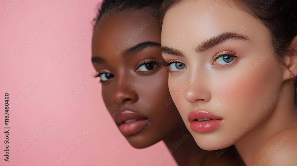 Black and white girls pink background Black and white girls pink background