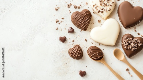 Chocolatedipped spoons laid artistically over a heartshaped canvas, Valentine innovation photo