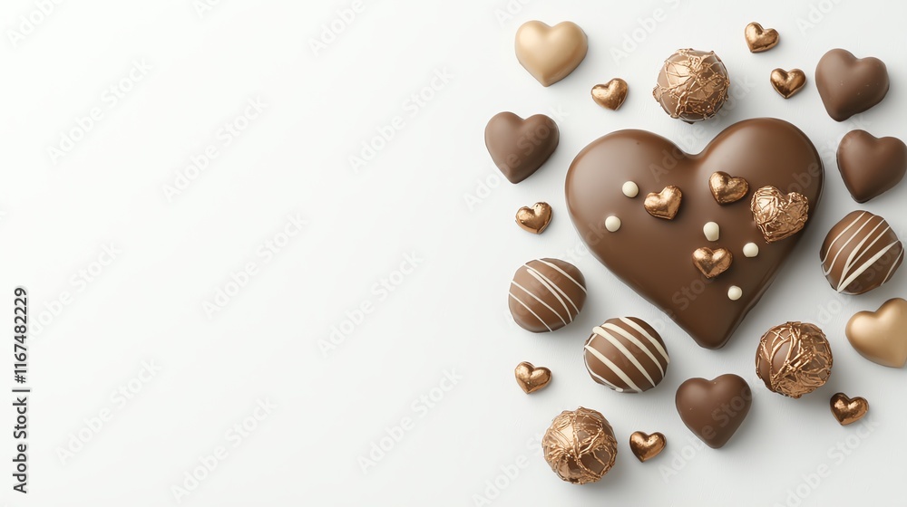 Chocolate bonbons with metallic luster placed in a Valentine heart formation Chocolate bonbons with metallic luster placed in a Valentine heart formation