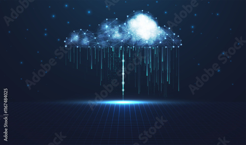 Cloud computing technology internet concept. Abstract virtual digital stream. Storage cloud structure. Big data transfer concepts in internet. Graphic concept for your design.