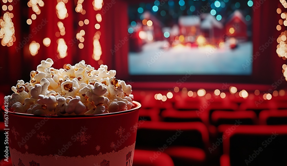 A Red Cinema Hall with a Popcorn Bucket in the Foreground
A Red Cinema Hall with a Popcorn Bucket in the Foreground