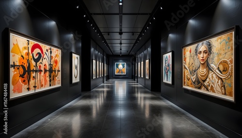 Art Gallery with Abstract Paintings, Contemporary Design, Artistic Interior