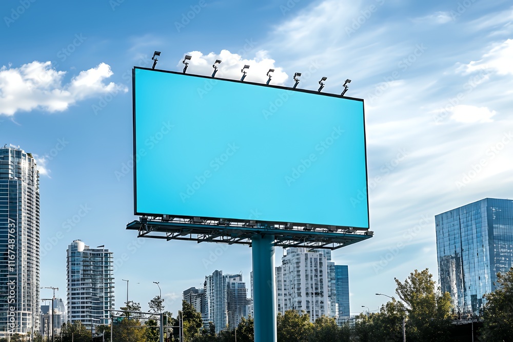 Large Blank Billboard in City Skyline Large Blank Billboard in City Skyline