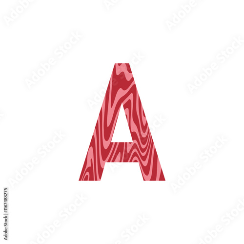 Letter A from fresh raw meat with marble. Vector latin meat alphabet.  Red tenderloin beef meat font for restaurants, butcher shop, farmers market.
