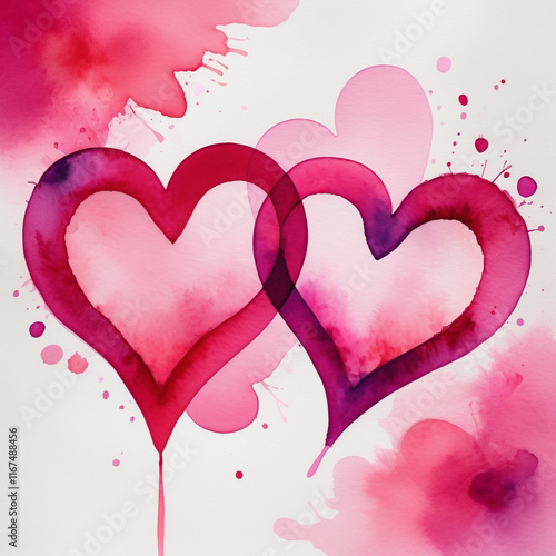 Watercolor Painting of two Hearts