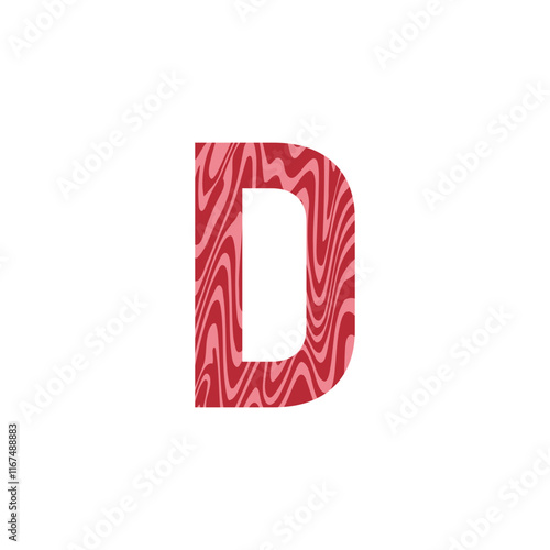 Letter D from fresh raw meat with marble. Vector latin meat alphabet.  Red tenderloin beef meat font for restaurants, butcher shop, farmers market.
