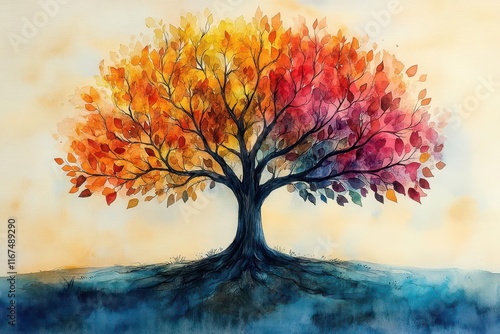 whimsical watercolor illustration of a family tree filled with colorful leaves and roots symbolizing connections and heritage creating a heartwarming visual narrative