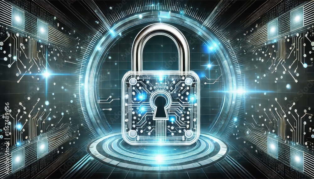 A transparent padlock symbolizing digital security displayed against a glowing, futuristic background. A transparent padlock symbolizing digital security displayed against a glowing, futuristic background.