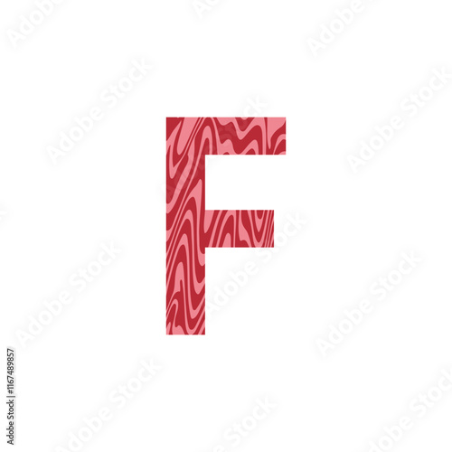 Letter F from fresh raw meat with marble. Vector latin meat alphabet.  Red tenderloin beef meat font for restaurants, butcher shop, farmers market.