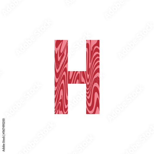 Letter H from fresh raw meat with marble. Vector latin meat alphabet.  Red tenderloin beef meat font for restaurants, butcher shop, farmers market.
