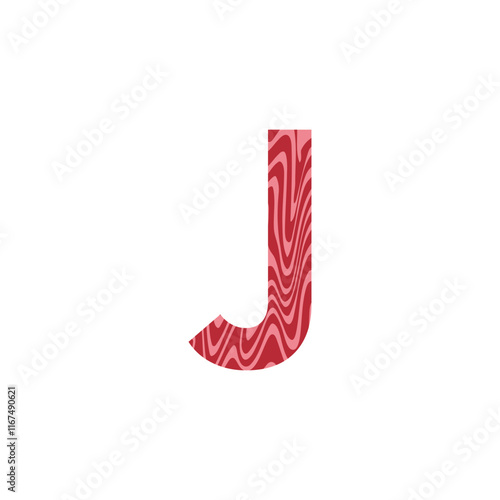 Letter J from fresh raw meat with marble. Vector latin meat alphabet.  Red tenderloin beef meat font for restaurants, butcher shop, farmers market.