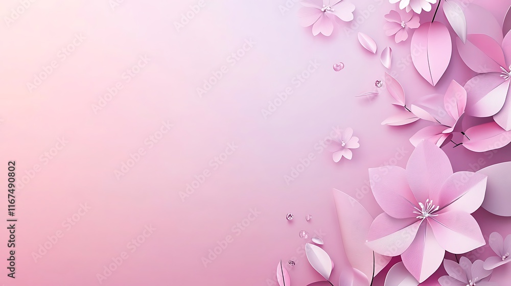 Delicate Pink Paper Flowers and Leaves Design Delicate Pink Paper Flowers and Leaves Design