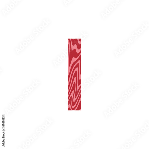 Letter I from fresh raw meat with marble. Vector latin meat alphabet.  Red tenderloin beef meat font for restaurants, butcher shop, farmers market.