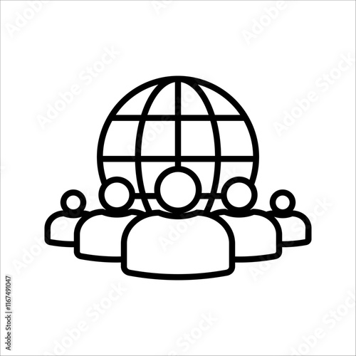 Group of people and globe different style icon set. Line, glyph and filled outline . Symbol, logo illustration. Vector