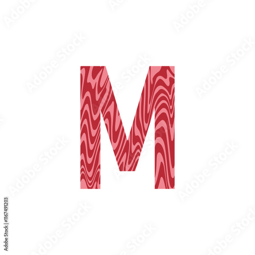 Letter M from fresh raw meat with marble. Vector latin meat alphabet.  Red tenderloin beef meat font for restaurants, butcher shop, farmers market.