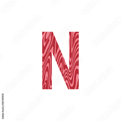 Letter N from fresh raw meat with marble. Vector latin meat alphabet.  Red tenderloin beef meat font for restaurants, butcher shop, farmers market.