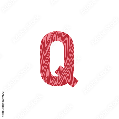 Letter Q from fresh raw meat with marble. Vector latin meat alphabet.  Red tenderloin beef meat font for restaurants, butcher shop, farmers market.