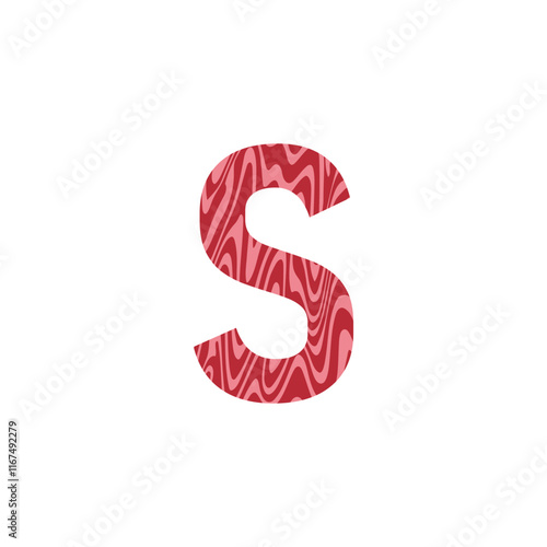 Letter S from fresh raw meat with marble. Vector latin meat alphabet.  Red tenderloin beef meat font for restaurants, butcher shop, farmers market.