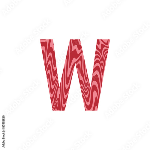 Letter W from fresh raw meat with marble. Vector latin meat alphabet.  Red tenderloin beef meat font for restaurants, butcher shop, farmers market.
