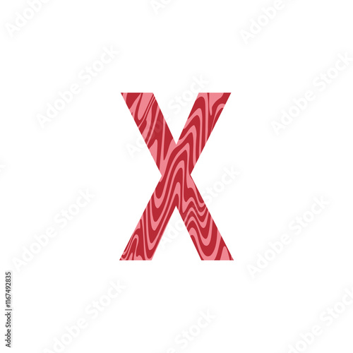 Letter X from fresh raw meat with marble. Vector latin meat alphabet.  Red tenderloin beef meat font for restaurants, butcher shop, farmers market.