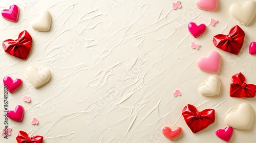 Heart Shaped Sweets Arranged On Cream Background