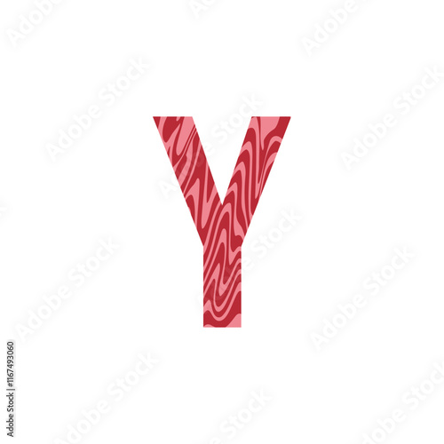 Letter Y from fresh raw meat with marble. Vector latin meat alphabet.  Red tenderloin beef meat font for restaurants, butcher shop, farmers market.