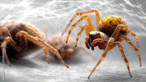 Intricate and highly detailed digital scientific depicting a dense complex spider web photo