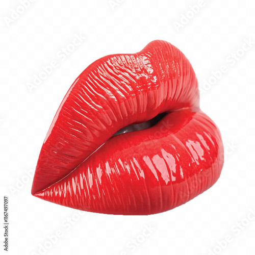 abstract 3d Kissing woman's Bright red lips  isolated on white background