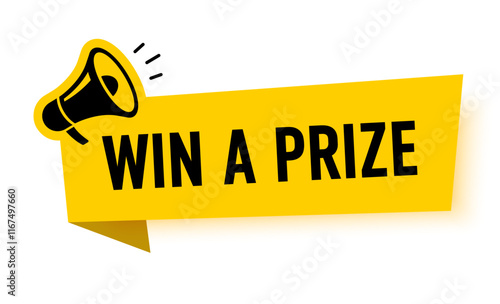 Megaphone with win a prizes speech bubble. Loudspeaker. Banner for business, marketing and advertising. Vector illustration.