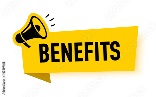 Megaphone with benefits speech bubble. Loudspeaker. Banner for business, marketing and advertising. Vector illustration