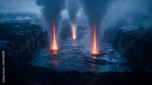 Glowing alien temple on the edge of a canyon photo