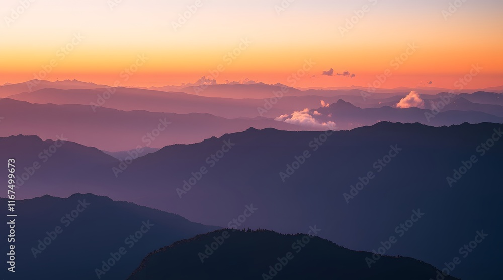 Sunset Mountain Range Panorama Layers of Peaks at Dusk Sunset Mountain Range Panorama Layers of Peaks at Dusk