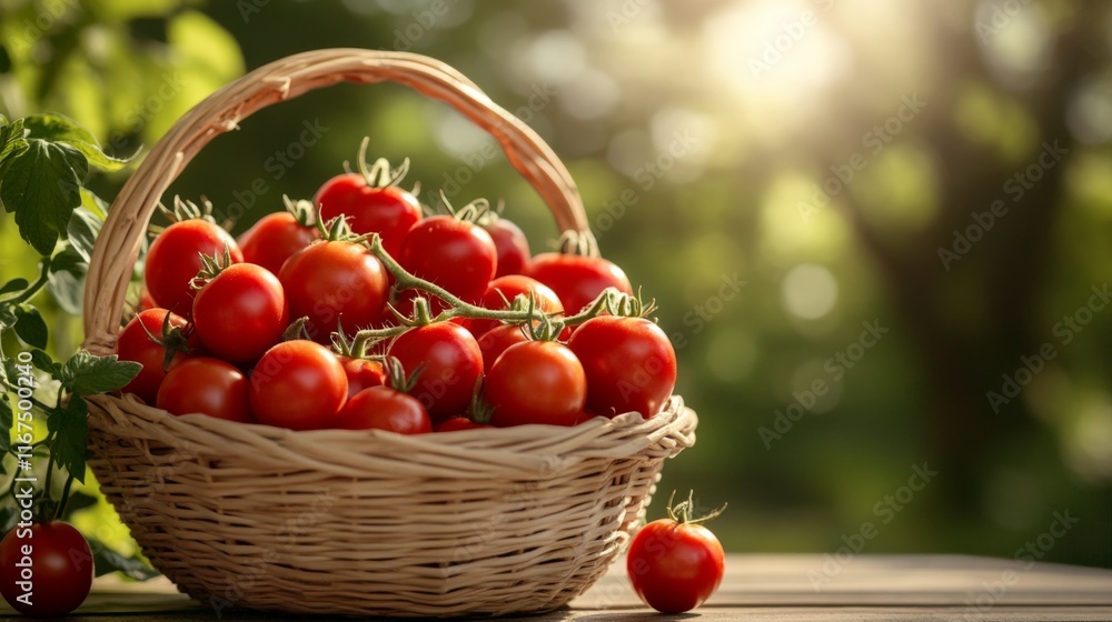 Fresh Tomatoes in a Basket on a Minimalist Table Fresh Tomatoes in a Basket on a Minimalist Table
