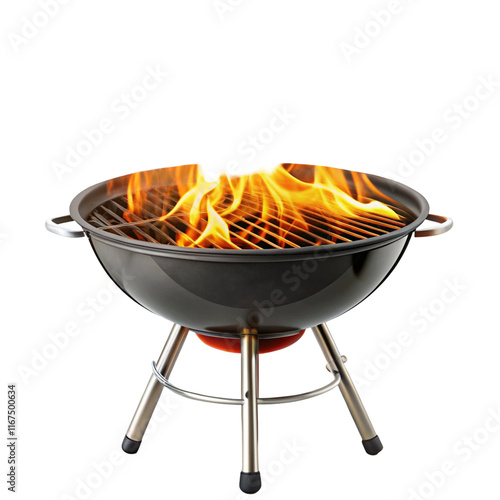 Fire in the grill with smoke isolated on transparent background