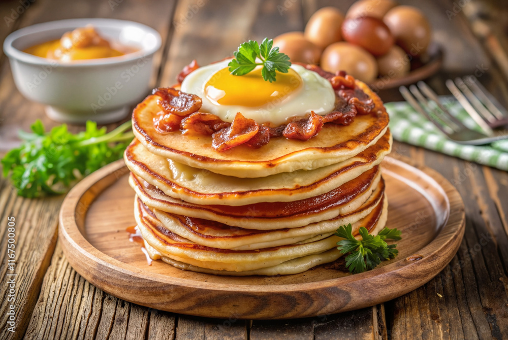 Pancakes with caramel and crispy bacon Pancakes with caramel and crispy bacon