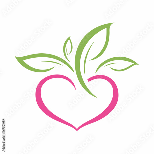 Heart and Leaf Minimalist Logo Vector Design. photo