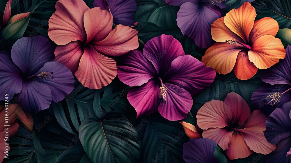 custom made wallpaper toronto digitalVibrant Hibiscus Blooms Amidst Lush Tropical Foliage