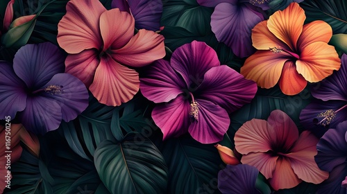 Wallpaper Mural Vibrant Hibiscus Blooms Amidst Lush Tropical Foliage Torontodigital.ca
