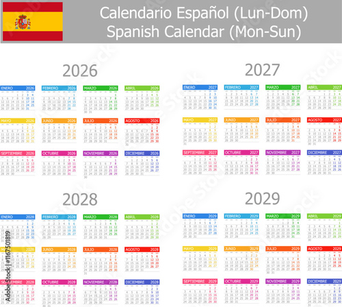 2026 Spanish Planner Calendar with Vertical Months on white background