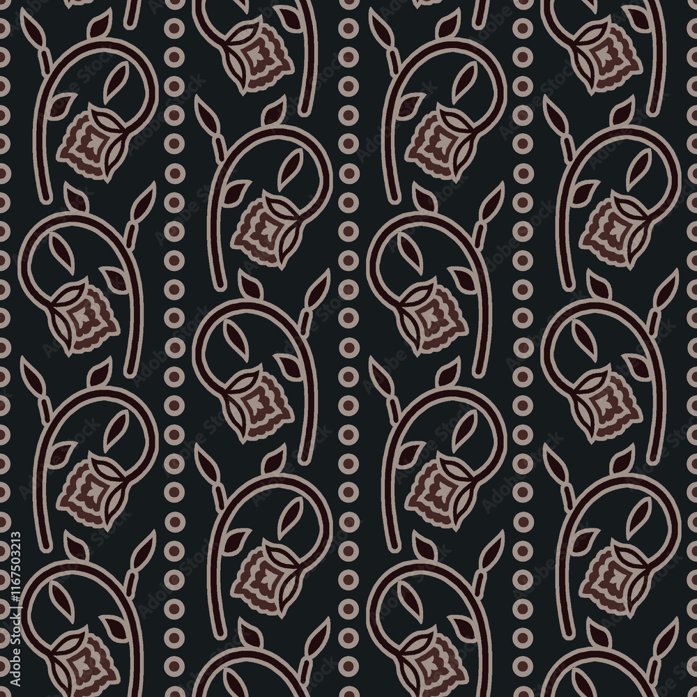 Naklejka premium Abstract seamless traditional geometric circle bandhani ajrakh print ornament bunch pattern background design