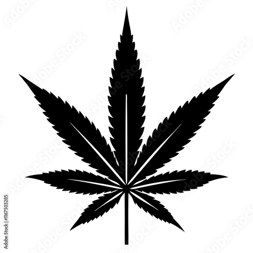 Silhouette Cannabis Leaf Illustration on White Background