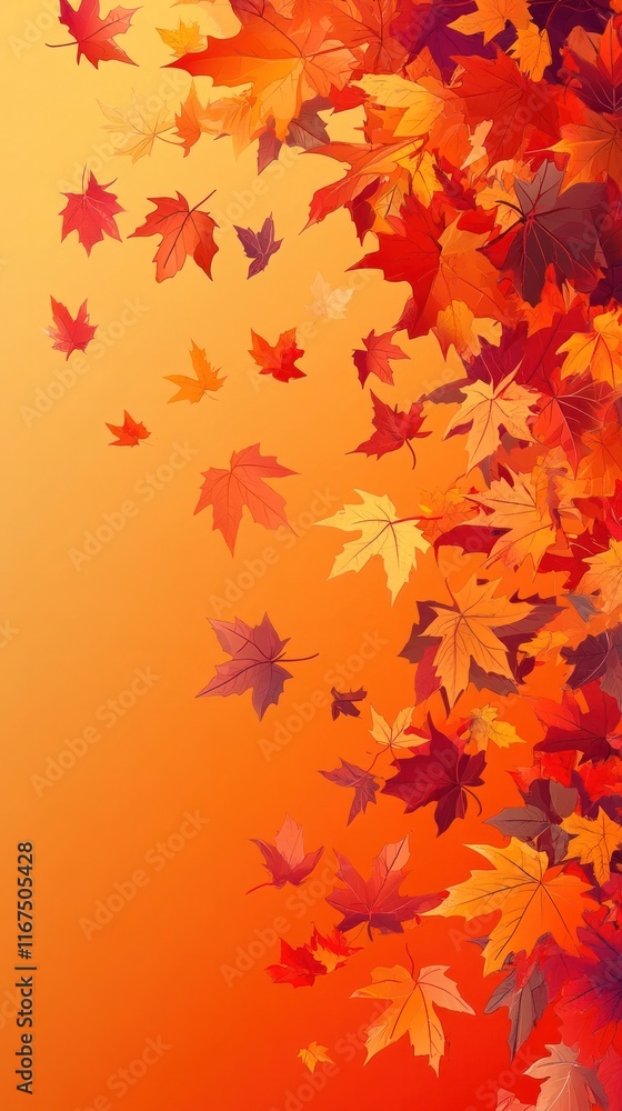Vibrant Autumn Foliage with Colorful Maple Leaves Falling in Serene Forest Landscape Scenic Nature Background with Warm Orange Vibrant Autumn Foliage with Colorful Maple Leaves Falling in Serene Forest Landscape Scenic Nature Background with Warm Orange