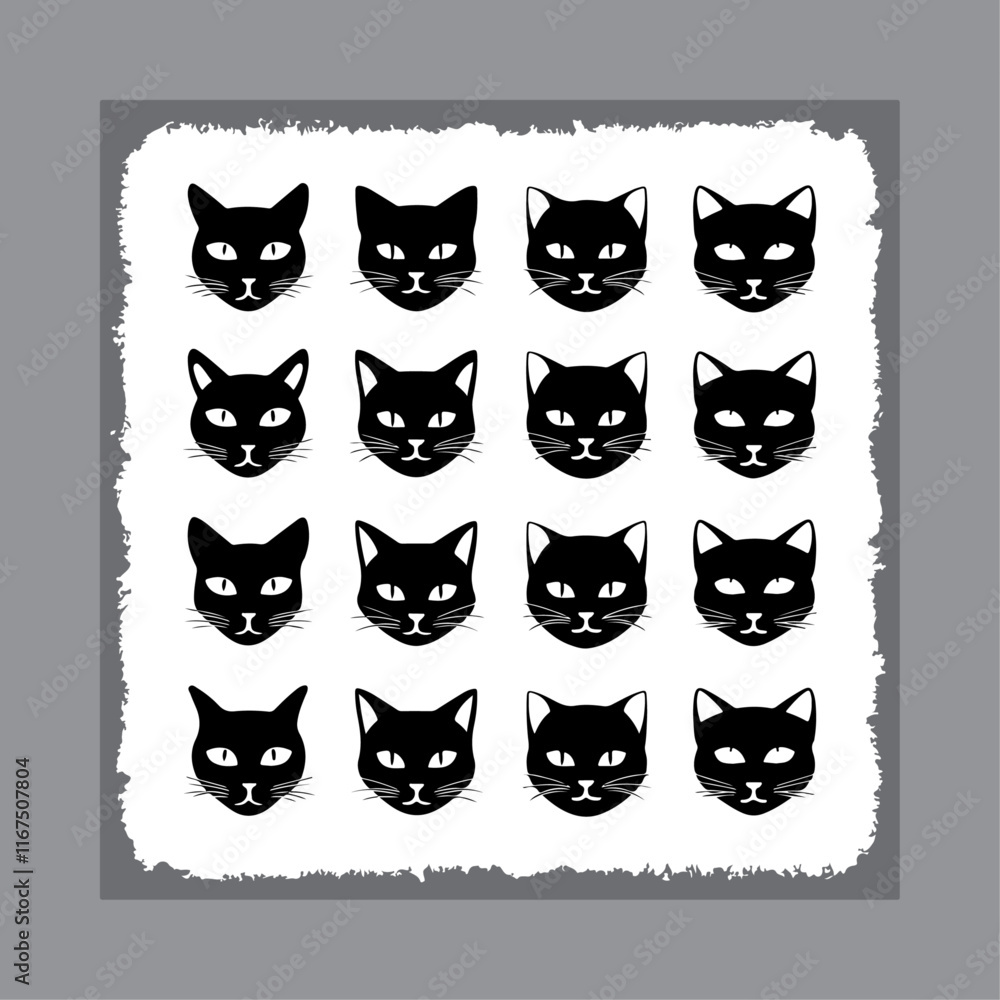 Fototapeta premium Cat vector silhouettes set isolated on white background cats in different poses.