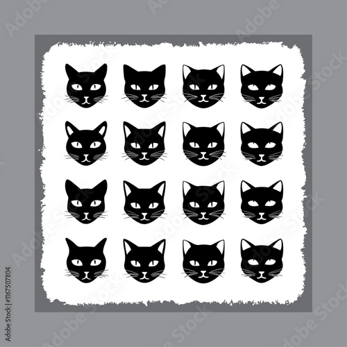 Cat vector silhouettes set isolated on white background cats in different poses.