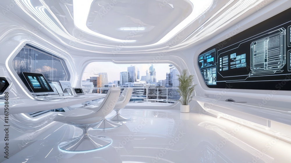 Immersive Futuristic Office Environment with Advanced Technology for Modern Workplaces Immersive Futuristic Office Environment with Advanced Technology for Modern Workplaces