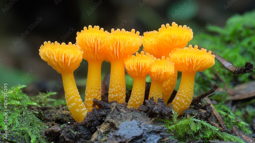 Close-up of a vibrant yellow sulfur cap mushroom with intricate texture symbolizing nature's complexity, with blurred caption space on the side and a chaotic background
Close-up of a vibrant yellow sulfur cap mushroom with intricate texture symbolizing nature's complexity, with blurred caption space on the side and a chaotic background